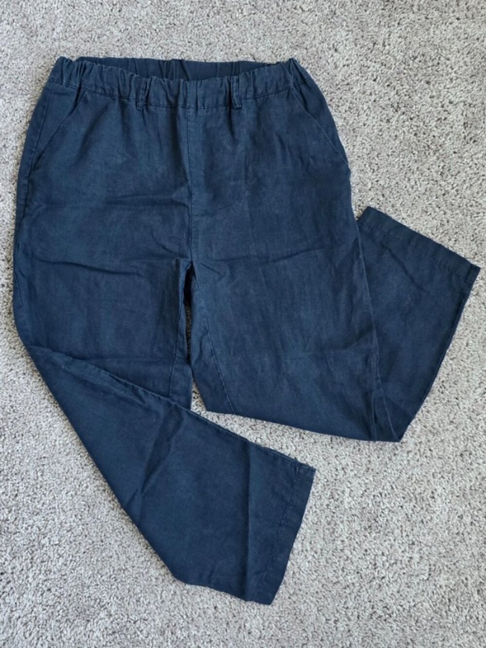Quince 100% European Linen Pants Womens Navy Blue Elastic Waist Pockets JDA01 S